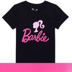 New With Tags Barbie Tshirt Size 14/16 Pink Fun Top With Text Print, Fun Pink Shirt With Text Print, Cute Pink Shirt With Text Print, Fun Pink T-shirt With Text Print, Trendy Pink Shirt With Text Print, Pink Pre-shrunk Graphic Tee Shirt, Fun Pink T-shirt With Letter Print, Pink Graphic Tee Shirt With Logo Print, Pink Short Sleeve Shirt With Letter Print