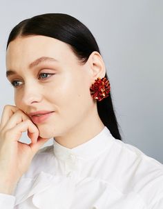 Statement sequin embellished earrings. You would not go unnoticed with these bright, vibrant blossoms. Lightweight and attractive Sequin, Blossom, Orange