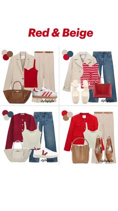 Red and Beige Outfit Combinations Fall Combinations Outfit Ideas, Wedding Guest Women Pants, Cream And Red Outfits, Beige Color Combinations Outfit, Beige And Red Outfit, Best Color Combinations Outfits, Red And Beige Outfit, Beige Outfits, Modest Casual Outfits