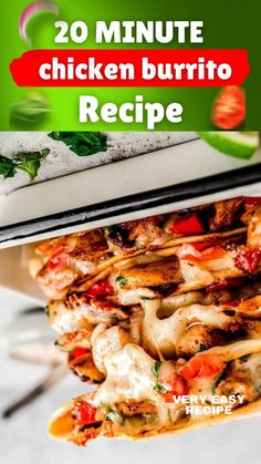 chicken burrito recipe in the oven with text overlay