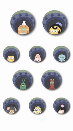 cartoon buttons with different characters on them