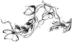 an ink drawing of flowers and leaves