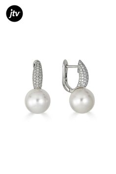 18KW Earrings 0.48 ctw Diamond 9.5-10mm Cultured Pearl Classic Formal Pearl Earrings With Pave Setting, Formal Fine Jewelry Pearl Earrings With Pave Setting, Formal White Gold Pearl Earrings With Pave Setting, Formal Pearl Earrings With Pave Setting, Diamond White Pearl Earrings With Pave Setting, Fine Jewelry White Gold Pearl Earrings With Pave Setting, Formal Round Pave Set Earrings, Formal Round Earrings With Pave Setting, Elegant Round Bridal Earrings With Pave Setting