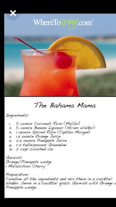 a menu for a drink with an orange garnish on the rim and a lemon wedge