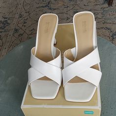 Clara Mule-Style Heeled Sandal. Color Is Described As Optic White. Heeled Sandal, Michael Kors Shoes, Mule, Women's Shoes Sandals, New Color, Sandals Heels, Womens Sandals, Shoes Sandals, Color White