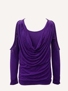 Stretch Rhinestone Tops For Club, Purple Stretch Club Top, Purple Stretch Tops For Club, Stretch Purple Tops For Club, Mens Stripes, Rhinestone Decor, Sleeve Detail, Purple And Black, Stripes Pattern