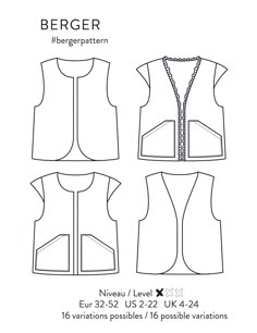 the front and back view of a sewing pattern for a vest with zippers on it