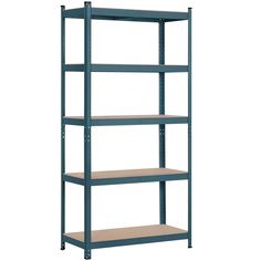 four tier shelving unit with wood shelves on each side and one shelf below it