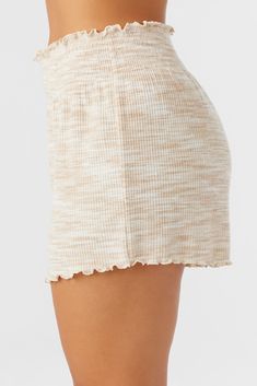 Cute and comfy knit pull-on short that has an elastic waist, soft rib fabric feel and ruffle hem detail. O'Neill Women's knit pull-on short 2" Inseam length 12.5" Rise Elastic waist Rib knit fabric Ruffle detail 51% Polyester, 44% Viscose, 5% Elastane Rib | O'Neill Women's Lodge Knit Lounge Shorts in Winter White, Size Small, Elastane/Polyester/Viscose Shorts In Winter, Suits Series, Loungewear Outfits, Winter Shorts, Loungewear Dresses, Spring Suit, Rib Knit Fabric, Womens Wetsuit, Rib Fabric