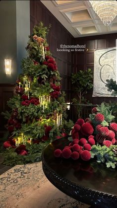 christmas trees and decorations in a room