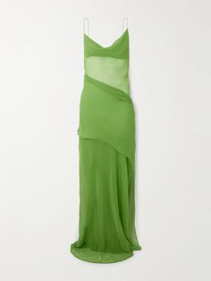 Inspired by modern art, Christopher Esber's designs often feel abstract, striking and evocative. This dress is made from lime-green silk-georgette - the sheer fabric drapes beautifully through a cowl neckline and hip-slung overlay. Chartreuse Dress, Tulle Long Dress, Silk Georgette Dress, Lime Green Dress, Amazing Dresses, Tie Maxi Dress, Christopher Esber, Georgette Dress, Silk Gown