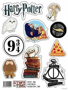 harry potter stickers are shown on a white background, with the number 9 in front