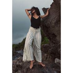 So Perfect In Stripes, These Must-Have Pants From Our Free-Est Collection Are A True Fp Staple. Fit: Mid-Rise, Billowy Wide-Leg Silhouette Features: Paperbag Waist Detail, Exposed Button Fly, Curved Seaming At The Sides, Bold Strip Print Why We <3 It: An Elevated Take On A Classic Silhouette, Pair These With A Beachy Cami Or Sleek Tube For Endless Ways To Wear. Free-Est Comprised Of Textured, Free-Flowing Wardrobe Staples, Free-Est Takes Our Most-Loved Beach And Summer Collections And Unites The Bohemian Wide-leg Pants For Day Out, Bohemian Ankle-length Pants For Day Out, Bohemian High-waist Wide Leg Pants, Black Floral Jumpsuit, Free People Leggings, Free People Summer, Free People Romper, Striped Wide Leg Pants, Flowy Pants