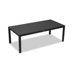 an outdoor table with black plastic top and metal legs, viewed from the front view