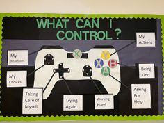 a bulletin board with an image of a video game controller