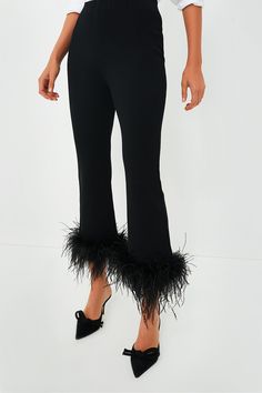 Black Feather Compression Knit Ashford Pants | Tuckernuck Pants With Feathers, Silky Camisole, Festive Dinner Party, Festive Dinner, Party Pants, Plus And Minus, High Waist Fashion, Kick Flares, Soft Sweater