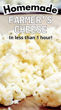 the cover of homemade farmer's cheese in less than 1 hour, with text overlay