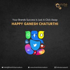 happy ganesh chaturth with social icons on the screen and an instagram button