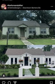 before and after photos of a house in the suburbs, from top left to bottom