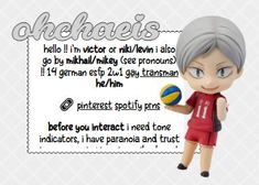 an anime character holding a volleyball ball in front of the caption that says, shechaes