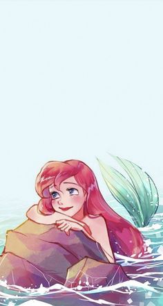 the little mermaid is sitting in the water