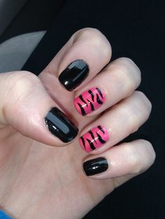 Hot Pink Zebra, Black And Hot Pink, Zebra Nails, Punk Nails, Grunge Nails, Pretty Gel Nails, Really Cute Nails, Nails For Kids, Pink Zebra