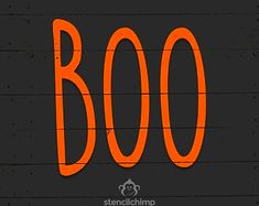 the word boo is written in orange on a black background