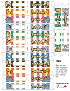 pokemon birthday party printables with the name and images for each individual item in this package