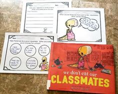 three children's books about class mates and what they are doing with them on the floor