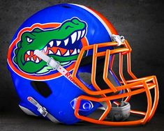 a florida gators football helmet with an alligator's head painted on the side