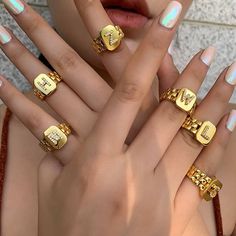 Hip Hop Accessories, Gold Initial Ring, Index Finger Rings, Letter Ring, Initial Ring, 18k Gold Ring, Gold Initial, Fashion Ring, Open Ring