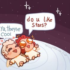 two cartoon bears laying on top of each other in front of a star filled sky