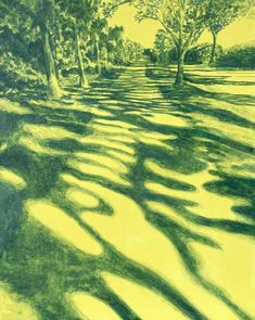 a drawing of trees and shadows on the ground