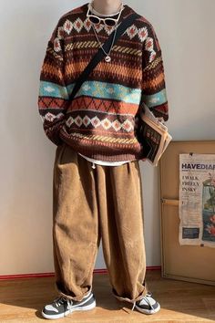 Loose Vintage Thick Knitted Sweater – Nada Outfit Land Goblincore Fashion, Kawaii Sweater, Outfit Styles, Korean Streetwear, Dream Outfits, Graphic Sweaters, Aesthetic Outfit, Mode Inspo, Vintage Graphic