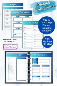 the wedding planner is open and ready to be used as a printable template for your wedding