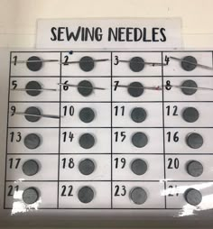 the sewing needles are arranged in rows and numbers