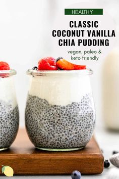 two glass jars filled with chia pudding