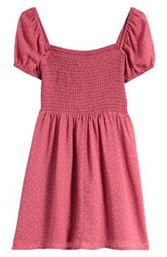 Puff sleeves frame this adorable kid-size dress featuring a smocked bodice for a perfect fit. Slips on over head Partially lined 100% polyester Machine wash, tumble dry Imported Kids Smock, Big Girl Dresses, Pink Mauve, Puff Sleeve Dress, Puffed Sleeves Dress, Nordstrom Dresses, Puff Sleeves, Sleeve Dress, Smocking