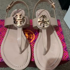 Excellent Condition! Has Very Light Marks On Inside . Look At Pictures. Comes From My Personal Closet. Chic Pink T-strap Sandals, Designer Closed Toe Pink Sandals, Designer Pink Closed Toe Sandals, Pink Sandals With Ankle Strap And Branded Insole, Tory Burch Black Sandals, Navy Wedge Sandals, Big Steppa, Tory Burch Slides, Black High Heel Sandals