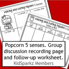 three worksheets for the popcorn 5 series group discussion recording page and follow - up worksheet