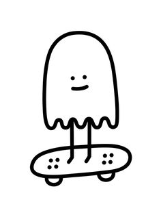 a black and white drawing of a skateboard with an ice cream cone on it