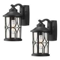 Featuring a classic lantern design, this outdoor porch light is made of die-cast aluminum in black finish with seeded glass shade, waterproof, anti-rust, it was durable while adding a warm and unique atmosphere to your house. LTMATE JAZAVA 2-Pack 1-Light 12-in H Matte Black Led, Outdoor Wall Light | LSZX48B-2PK BK Front Porch House, Porch House, Modern Lanterns, Patio Wall, Wall Ceiling Lights