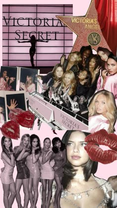 collage of victoria's secret photos, including red lipstick and the star on the hollywood walk of fame