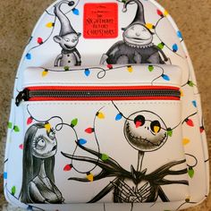 Super Cute Loungefly Disney Nightmare Before Christmas Jack Skelton Christmas Backpack It Has A Large Zipper Compartment With A Smaller Zipper Compartment On The Front. There Is Adjustable Straps And A Leather Loop On The Top Loungefly Disney Backpack, Disney Backpack, Loungefly Hello Kitty, Knights Of Ren, Minnie Mouse Backpack, Disney 50th Anniversary, Loungefly Bag, Disney Bag, Loungefly Disney