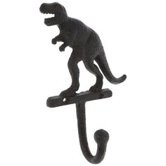 a black metal dinosaur hook on a white background