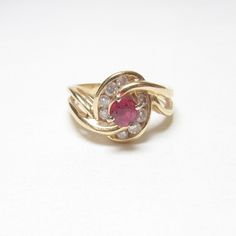 Estate 14K Yellow Gold 0.60 Ct Natural Round Rose Red Ruby And Diamond Ring Diamond Ring Vintage, Ruby And Diamond Ring, Pretty Ring, Ring Pictures, Pretty Rings, Red Ruby, Gems Jewelry, Ring Vintage, Natural Red