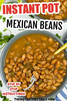 two bowls filled with beans and the words instant pot mexican beans