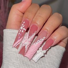 Nail Inspo Acrylic Christmas, Pink Baddie Nail Ideas, Christmas Acrylic Nails Long, Long Holiday Nails, White Christmas Acrylic Nails, Sagittarius Nails Acrylic, Acrylic Nails Long Pink, Pink Winter Nails Acrylic, Baddie Acrylics