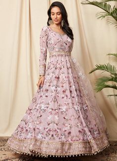 Anarkali Salwar Suits, Silk Anarkali Suits, Lehenga Saree Design, Desi Outfits, Georgette Anarkali, Designer Anarkali Suits, Dusty Mauve, Designer Anarkali, Acoustic Music