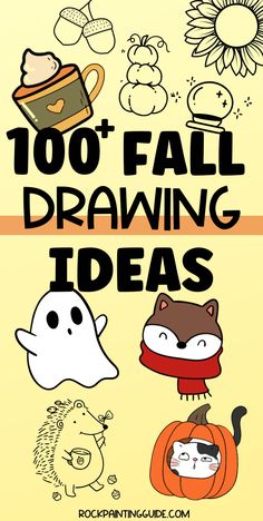 an image of halloween drawings with the words, 100 fall drawing ideas